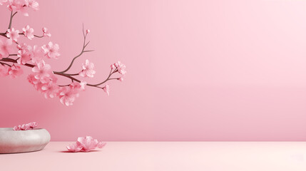 Pink Cherry Blossom Vase Floral Design Illustration