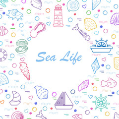 Children seamless pattern with underwater life. Set of underwater vector cartoon. Perfect for kids bedding, fabric, wallpaper, wrapping paper, textile