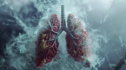 A detailed depiction of the respiratory system, illustrating the lungs and airways with hyper-realistic precision - obrazy, fototapety, plakaty