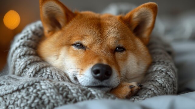 The image shows a girl petting a Shiba Inu dog's head. A Japanese dog, the Shiba Inu is a very popular dog in Japan.