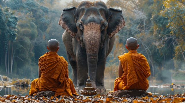 Монахи-послушники и слоны