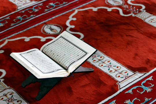 Open Quran in Arabic on wood stand, Symbol of Islam, Mubarak Mosque, Chau Doc, Vietnam, Indochina, Southeast Asia
