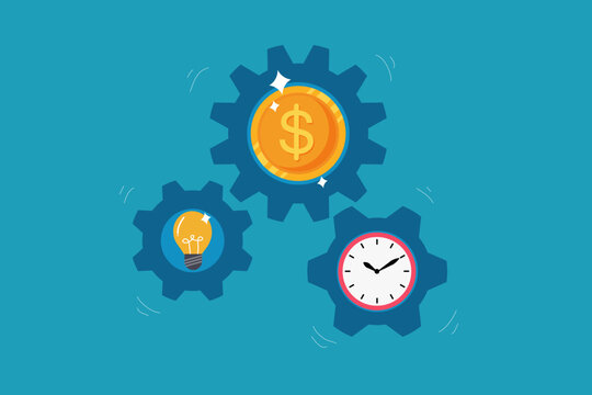 Set up work that includes ideas time and money, Vector illustration.