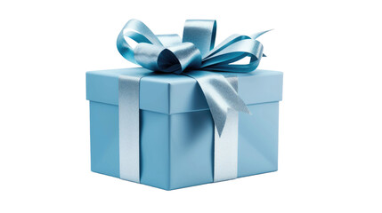 A small luxury gift box with a blue bow. Monochrome side view. A gift for Father's Day or Valentine's Day for him.