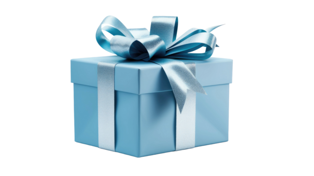 A small luxury gift box with a blue bow. Monochrome side view. A gift for Father's Day or Valentine's Day for him.