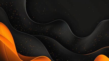 Vibrant black and orange abstract web backdrop with modern 3D elements. Multi-layered design for posters.