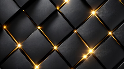 3d black geometric pattern background with golden light, generative ai