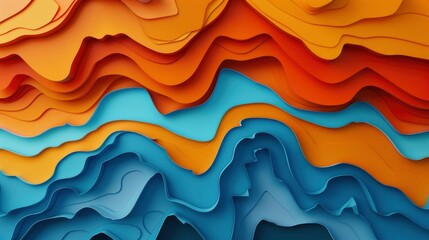 Abstract topographic background with colorful paper cut shapes, colorful, vibrant, 3D render, wide angle lens, high resolution camera, ultra realistic, high definition, super detailed, high detail - obrazy, fototapety, plakaty
