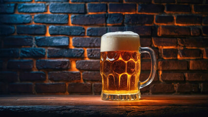 Glass of beer on a wooden table on the background - obrazy, fototapety, plakaty