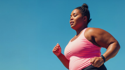 overweight woman running, generative ai
