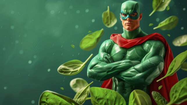 Superhero themed spinach for kids illustration