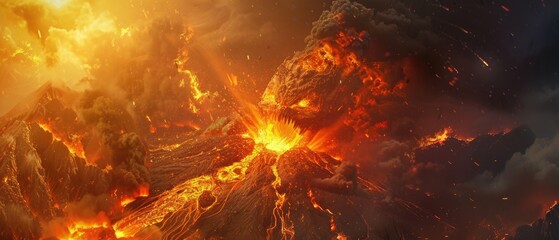 Detailed, fiery monster erupting from the core of a volcano - obrazy, fototapety, plakaty