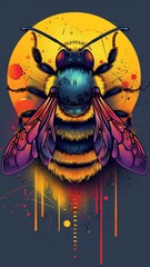 Immerse in the radiant energy of this digital art bee, enveloped in a psychedelic splash of sunset hues and abstract patterns