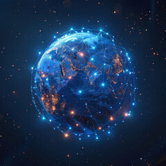 A visual symphony of technology and connectivity, this image portrays a digital earth glowing with the lights of global data exchange