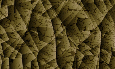 Abstract polygonal iridescent shapes. yellow gold crack background.