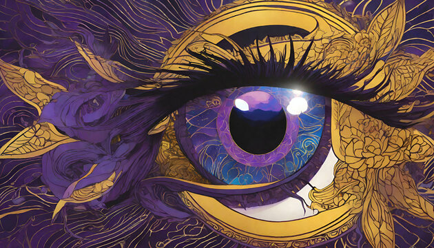 eye illustration fantasy purple and gold.