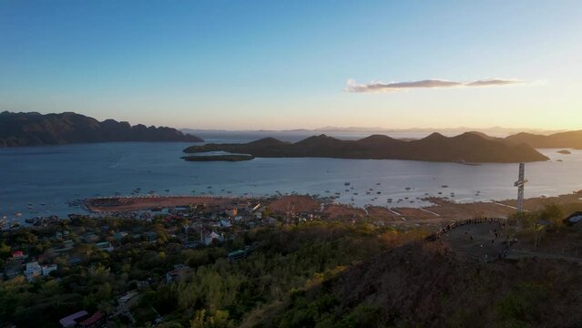4K Aerial drone video Mount Tapyas at sunset in Coron town, Busuanga, Palawan, Philippines