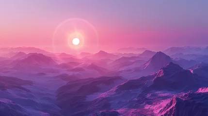 Foto op Canvas sunset on the mountains with vaporwave tone color, suitable for wallpaper, poster. Generative AI © wellyans