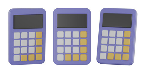 set of 3d calculator with transparent background, PNG, 3d render calculator, blue calculator