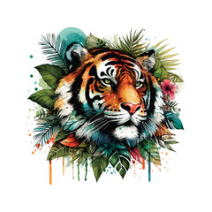 Tiger Head in watercolor style