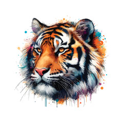 Tiger Head in watercolor style
