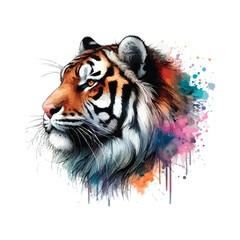 Tiger Head in watercolor style