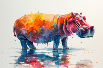 watercolor style of a hippo - obrazy, fototapety, plakaty