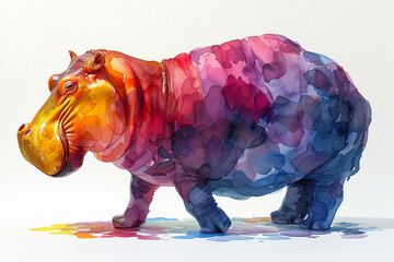watercolor style of a hippo - obrazy, fototapety, plakaty