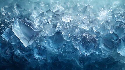 A minimalist abstract background inspired by the elegance of ice crystals, featuring geometric shapes in icy blue, white, and silver.