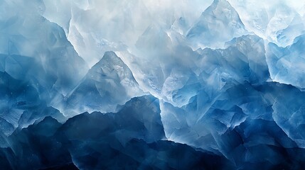 A minimalist abstract background inspired by the elegance of ice crystals, featuring geometric shapes in icy blue, white, and silver. - obrazy, fototapety, plakaty