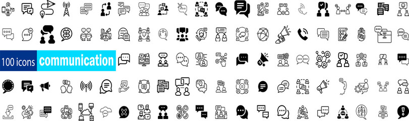 Set of 100 communication icons isolated on white background. Big set Icons collection in trendy,...