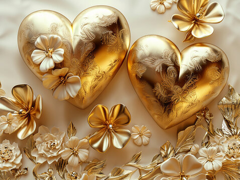 Golden Love Hearts Background .
