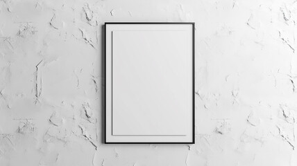 A mockup of an empty blank white poster frame on the wall