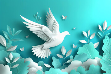 International Peace Day background with paper cut art. Bird of Peace Symbol