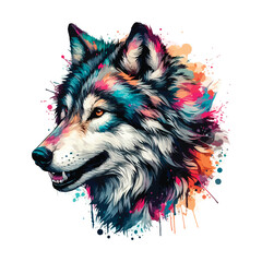 Wolf Head in watercolor style