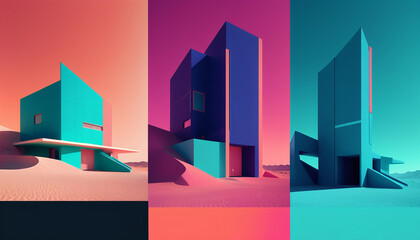 illustrazione di poster con edifici dalle architetture moderne