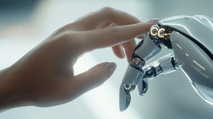 Human hand touching robot hand generative AI