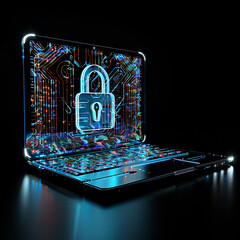 Laptop Screen Protected by Digital Encryption Lock . - obrazy, fototapety, plakaty