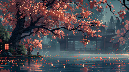 Pixel art ,metal flower cherry blossom