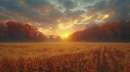 Harvest Moons and Corn Stalks, The Golden Hues of Autumn. - obrazy, fototapety, plakaty