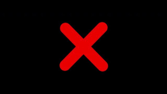 Red cross reject animated sign isolated on alpha png transparent background. Cancel and wrong flat element