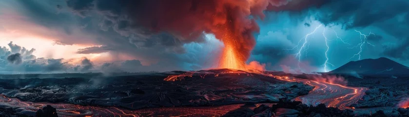 Foto op Canvas Eruption in full fury lava rivers © Pungu x