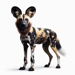 Image of isolated African wild dog against pure white background, ideal for presentations
