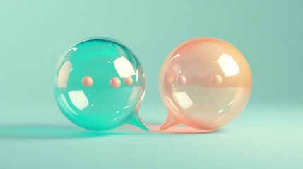 Abstract Chat Bubbles in 3D Glass Material Design Concept