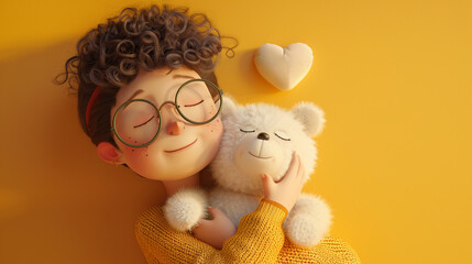 Cherished Moments with a Teddy Bear - A 3D Illustration of Love and Comfort - obrazy, fototapety, plakaty
