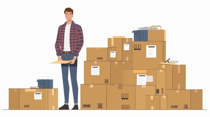 A man stands in front of a pile of boxes - 780635554