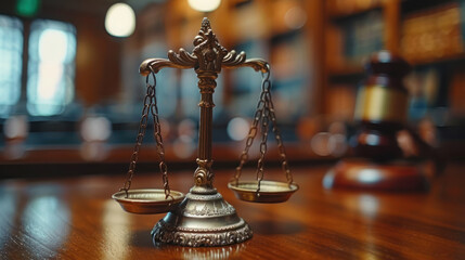 Wooden Table Topped With Metal Scale