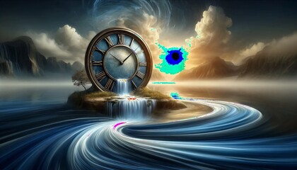Time's Tranquility: Clock and Water Flow