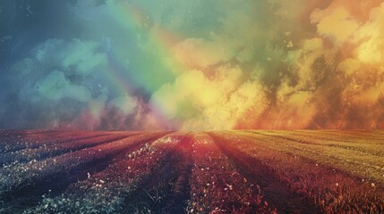 Rainbows and Freshly Plowed Fields, The Promise of Spring Growth - obrazy, fototapety, plakaty