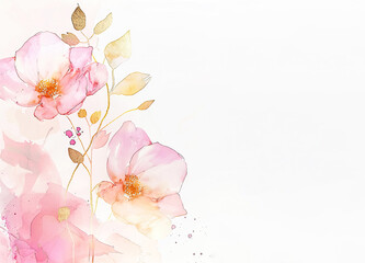 Watercolor Pastel Pink Floral Background with Copy Space